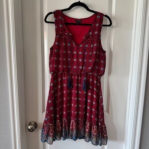 Sleeveless Red Patterned Dress - As You Wish